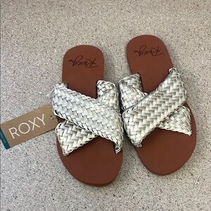 Roxy Metallic Woven Slides